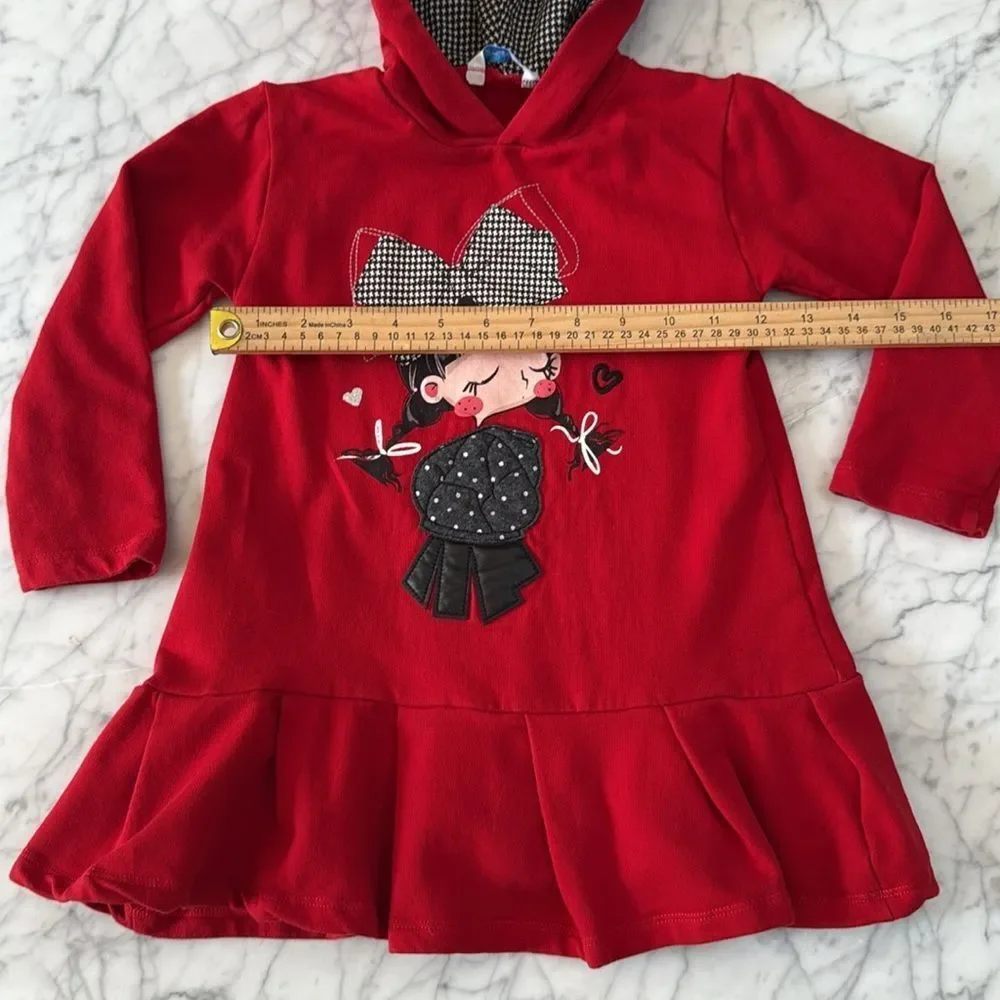 Mayoral Girls Red Hooded Dress Sz 4T